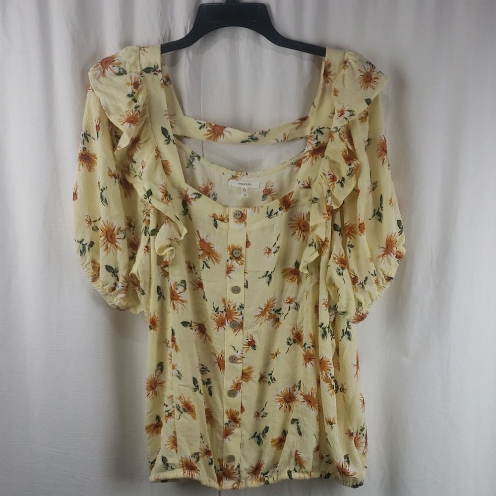 Maurices 1X Sunflower Square Neck Ruffle Blouse
